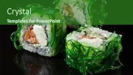  Presentation with cucumber cream - Presentation featuring imperator-sushi-roll-with-seafood background and a forest green colored foreground