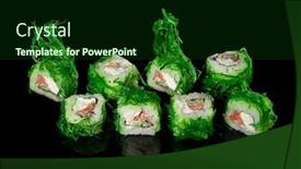  Presentation with cucumber cream - Colorful PPT theme enhanced with imperator-sushi-rolls-with-seafood backdrop and a forest green colored foreground