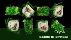  Presentation with cucumber cream - Colorful presentation theme enhanced with imperator-sushi-rolls-with-seafood backdrop and a forest green colored foreground