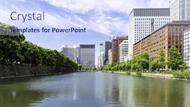  Presentation with tokyo - Presentation design enhanced with imperial palace lake in tokyo japan background and a sky blue colored foreground
