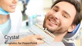  Presentation with color naranjo y blanco - PPT theme featuring implant - dentist checking and selecting color background and a lemonade colored foreground