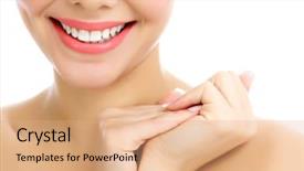  Presentation with implant - Amazing slides having implant - young smiling woman white background backdrop and a coral colored foreground