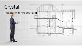  Presentation with architect - Cool new theme with implement - architect watching a 2 dimension backdrop and a light gray colored foreground