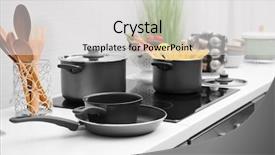  Presentation with cooking utensils - Colorful PPT theme enhanced with implement - cooking utensils on electric stove backdrop and a light gray colored foreground