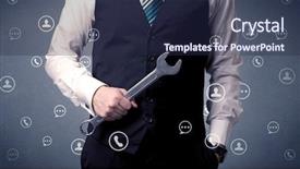  Presentation with communication - Theme featuring implement - thoughtful businesman holding tool background and a  colored foreground
