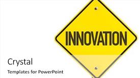  Presentation with innovation in fintech banking - PPT theme enhanced with implementing change - innovation sign isolated on white background and a white colored foreground