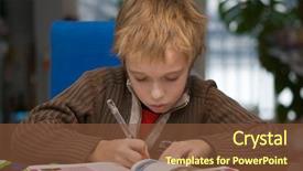  Presentation with rubrics for writing - Amazing PPT theme having importance english - boy writing homework backdrop and a  colored foreground