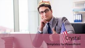  Presentation with american flag - Slides enhanced with importance english - businessman with american flag background and a coral colored foreground