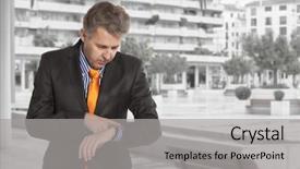  Presentation with time - Presentation theme featuring importance speed - checking the time worried adult background and a light gray colored foreground