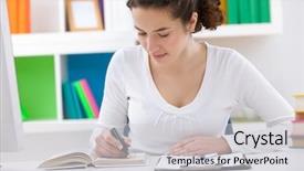  Presentation with homework - PPT theme consisting of importance study - concentrated teenager student doing homework background and a light gray colored foreground