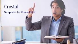  Presentation with medical teacher - Presentation theme featuring importance study - young handsome teacher in front background and a sky blue colored foreground