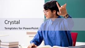  Presentation with light bulbs on chalkboard - Slide set featuring importance study - young male teacher in front background and a lemonade colored foreground