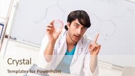  Presentation with chemist - Colorful presentation enhanced with importance study - young student chemist backdrop and a  colored foreground
