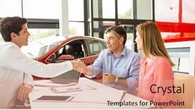  Presentation with customers - Slide deck having important documents at new car background and a coral colored foreground