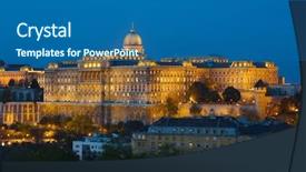  Presentation with castle purple - Slide deck with important part - castle of buda in hungary background and a ocean colored foreground