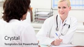  Presentation with important - Slide deck enhanced with important question - doctor consulting with a patient background and a light gray colored foreground