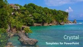  Presentation with bali - Colorful presentation theme enhanced with impossible-beach-in-bali-indonesia backdrop and a ocean colored foreground