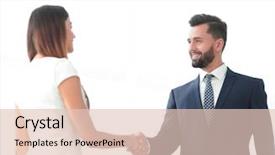  Presentation with team hands - Slide deck enhanced with impression management - attractive business man and woman background and a lemonade colored foreground