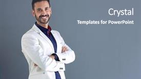  Presentation with cross - Audience pleasing presentation consisting of impression management - handsome smiling man posing backdrop and a  colored foreground