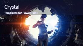  Presentation with entertainment - Beautiful slide set featuring impressive entertainment technologies mixed media backdrop and a navy blue colored foreground