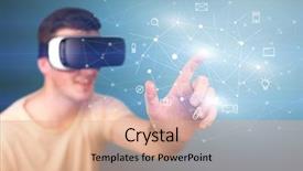  Presentation with mixed reality - Beautiful presentation theme featuring impressive ideas - young impressed man wearing virtual backdrop and a  colored foreground