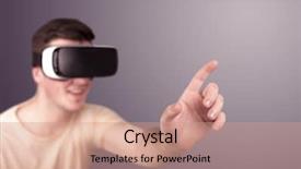  Presentation with virtual reality - Presentation with impressive ideas - young impressed man wearing virtual background and a  colored foreground