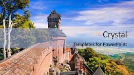  Presentation with medieval iron doors stone castle - PPT theme having impressive medieval fortress in france background and a light blue colored foreground