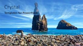  Presentation with volcanic rocks - Audience pleasing slide deck consisting of impressive trip to the fairy island warm summer day volcanic island of madeira in the atlantic ocean three huge scenic rocks concept of exotic and ecological tourism backdrop and a teal colored foreground