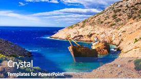  Presentation with cyclades - PPT theme consisting of impressive view of old shipwreck background and a ocean colored foreground