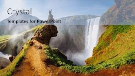  Presentation with iceland location famous place kirkjufellsfoss - Colorful PPT theme enhanced with impressive-view-of-powerful-stream backdrop and a light blue colored foreground