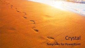 Presentation with footprints - PPT theme consisting of imprint - beach wave and footprints background and a gold colored foreground