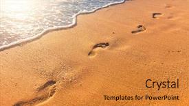  Presentation with footprints - PPT theme enhanced with imprint - beach wave and footprints background and a gold colored foreground