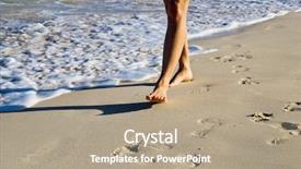  Presentation with footprints sand - PPT theme enhanced with imprint - footprints in wet sand background and a coral colored foreground