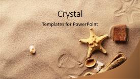  Presentation with footprints and sand beach - PPT layouts consisting of imprint - seashells on sand beach background and a lemonade colored foreground