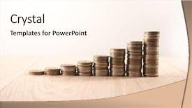  Presentation with stacks of rupee coins - Beautiful slide set featuring improve revenue - stacks of coins on wood backdrop and a pink colored foreground