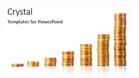  Presentation with revenue - Presentation design with improve revenue - stacks of golden coins background and a white colored foreground