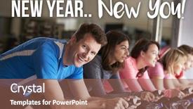  Presentation with exercise class - Slide deck consisting of man exercise at spinning class background and a coral colored foreground