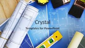  Presentation with traditional musical instruments angklung wood - PPT theme enhanced with improvement idea - construction instruments plan and brushes background and a light blue colored foreground