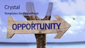  Presentation with opportunity - Beautiful slide set featuring improvement journey - opportunity wooden sign backdrop and a light blue colored foreground