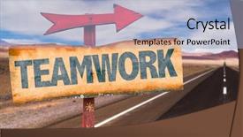  Presentation with road improvement - Beautiful PPT theme featuring improvement journey - teamwork sign with road background backdrop and a light blue colored foreground