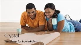  Presentation with female - Audience pleasing presentation theme consisting of improvement plan - african american male and female backdrop and a coral colored foreground