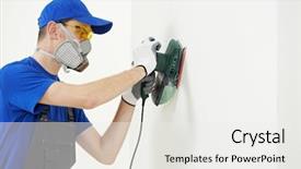  Presentation with home improvement - PPT theme with portrait of cute little boy holding christmas present background and a coral colored foreground