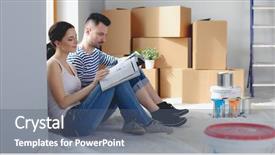  Presentation with young happy couple - PPT theme enhanced with improving together - portrait happy smiling young couple background and a ocean colored foreground