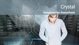  Presentation with hacker - Cool new presentation design with in front of digital backdrop and a gray colored foreground