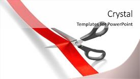  Presentation with cutting ribbon - Audience pleasing presentation design consisting of inaugratin - scissors cutting red ribbon backdrop and a white colored foreground