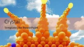  Presentation with king crown - Presentation design having inaugration - crown from orange balloons background and a gold colored foreground