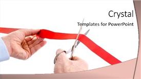  Presentation with cutting ribbon - Presentation theme having inaugration - cutting the red ribbon background and a white colored foreground