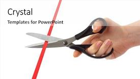  Presentation with white - Beautiful PPT theme featuring inaugration - hand with scissors and ribbon backdrop and a white colored foreground