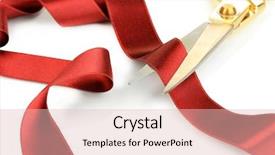  Presentation with satin - PPT layouts consisting of inaugration - satin ribbon curled around scissors background and a lemonade colored foreground