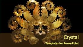  Presentation with sapphire - Cool new PPT theme with inca - peruvian ancient mask made backdrop and a tawny brown colored foreground